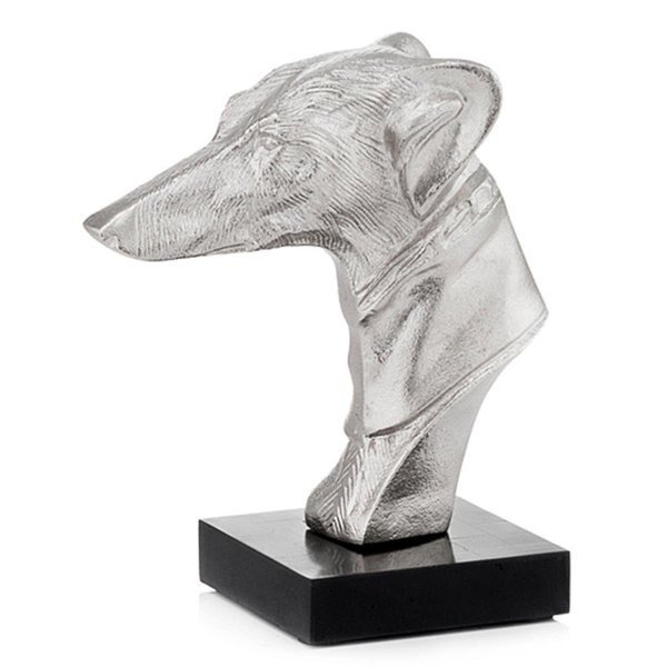 4 x 7.5 x 8.5 in. Silver & Black Sabueso Hound Bust on Bone Base, Homeroots, Mfr#: 354730